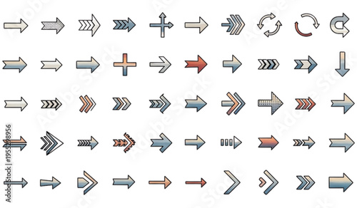 Set of diverse directional arrows and navigation symbols for web design and user interface navigation elements
