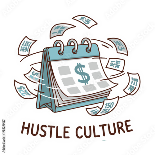 Calendar Flipping Rapidly Sticker | Cute Hustle Culture Illustration | Adorable Busy Schedule Kawaii Sticker Art | Playful Productivity and Workload Sticker Design | Whimsical Fast-Moving Calendar 