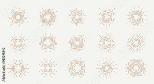 Collection of Delicate Geometric Sunburst Mandala Designs.