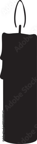 Silhouette of a melting candle with a wick and dripping wax vector line art illustration