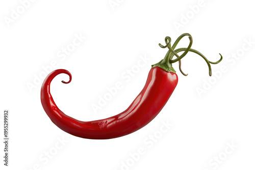 Red chili pepper showing vibrant color and spicy heat, a curved vegetable with green stem on transparent background