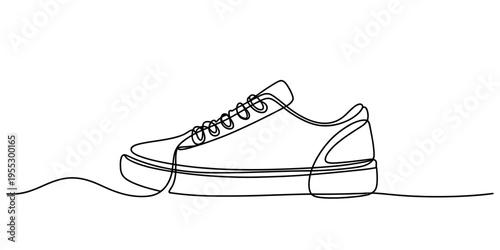 Minimalist continuous line drawing of a sneaker shoe on a plain white background Vector, illustration