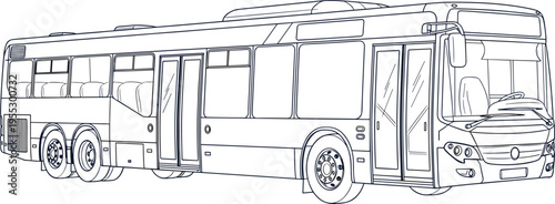 City public transport bus line drawing, passenger vehicle cad drawing flat vector illustration isolated urban transportation design