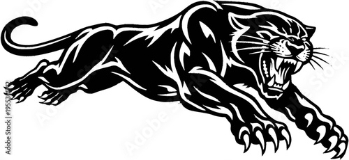 Aggressive Black Panther Attack Wild Cat Mascot Black and White Vector