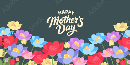 Mother's Day greeting card, poster, cover,with beautiful blossom flowers. Spring summer floral banner design. For the best mom inscription. Vector illustration