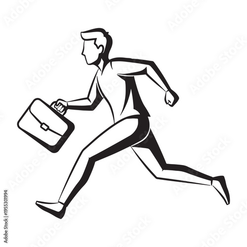 business professional sprinting with briefcase in dynamic motion illustration