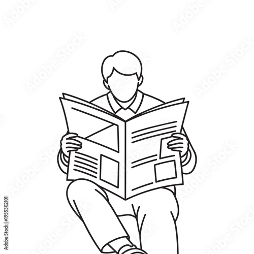 business professional reading newspaper outdoors in casual attire