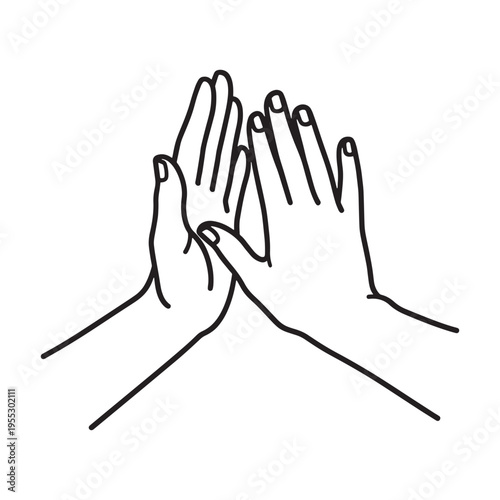 black and white line drawing of hand reaching out with wavy fingers isolated on white