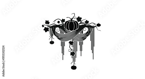 Decorative garland features a central pumpkin, intricate vines, and elegant hanging.