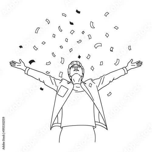 joyful conductor celebrating music notes and sound waves illustration