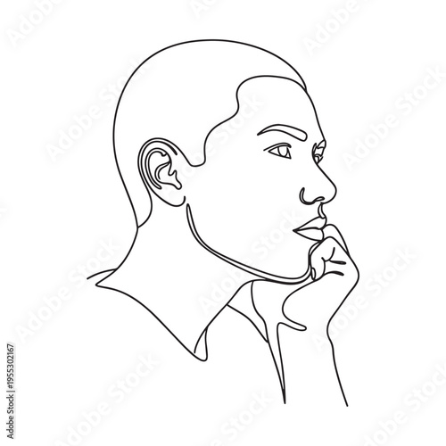 minimalist line art woman smelling pink rose isolated on white background