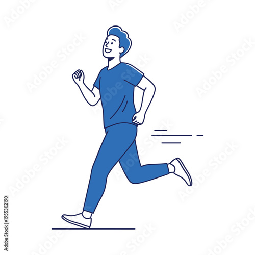 Young man jogging outdoors in blue athletic wear for fitness and health lifestyle