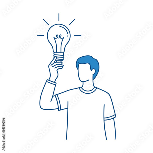 Creative idea concept with lightbulb held by person in casual clothing against plain background