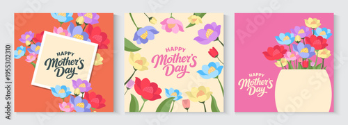 Mother's Day greeting card, poster, cover,with beautiful blossom flowers. Spring summer floral banner design. For the best mom inscription. Vector illustration