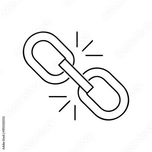 A minimalist vector graphic of a broken chain link on a transparent background