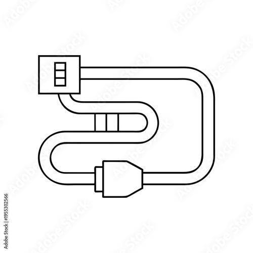 A minimalist line art illustration of a USB cable on transparent background