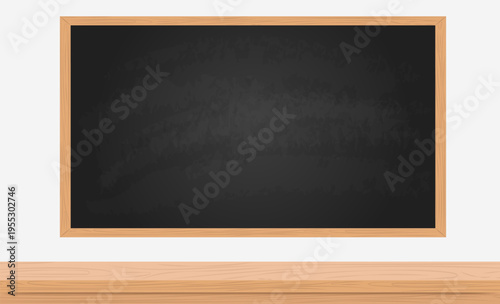 Realistic black chalkboard with wooden frame isolated on white background. Blank school chalkboard for class or restaurant menu