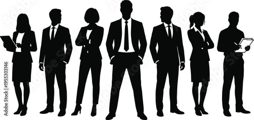 Professional business team silhouette standing together in formal suits, diverse corporate group of successful office workers and expert managers isolated on white background,