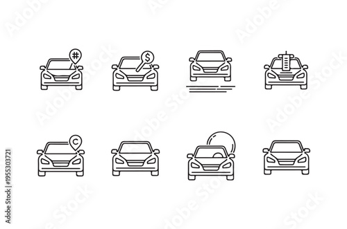 Line art icons depicting car services and automotive related concepts