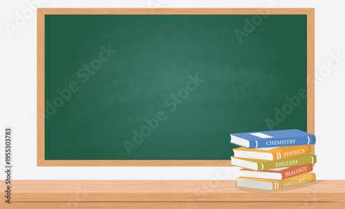 Realistic green chalkboard with wooden frame isolated on white background. Blank school chalkboard for class or restaurant menu