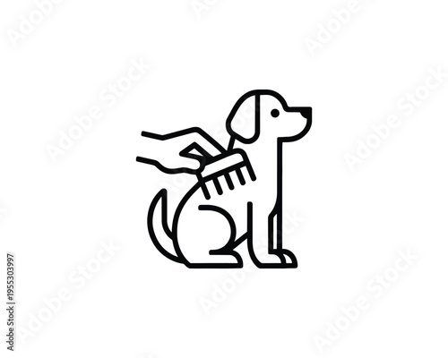Dog Grooming Logo Hand Brushing Pet s Fur Clean Line Art Style