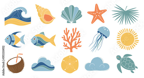 Collection of Marine Life and Tropical Elements.