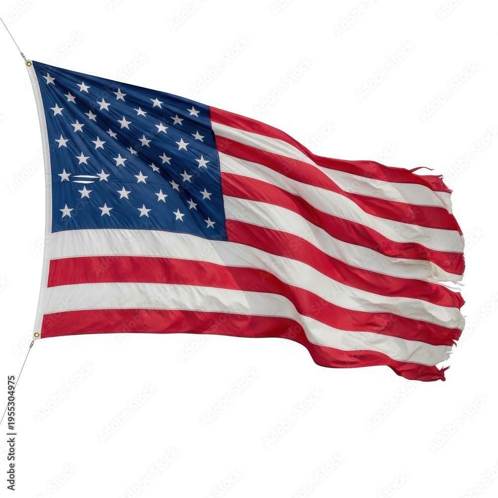 Fototapeta premium American flag waving in wind against white background for patriotic themes