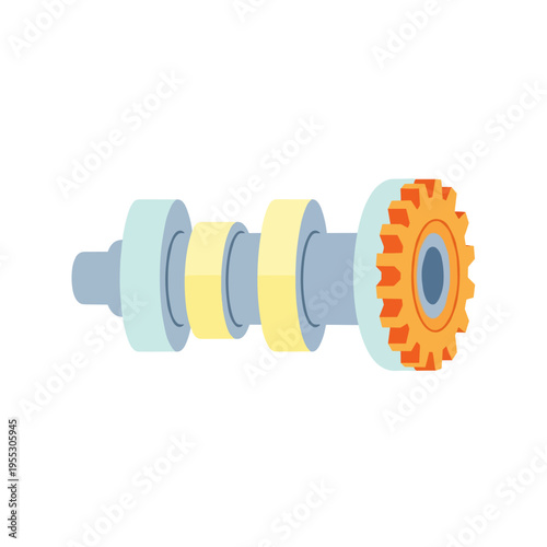 Camshaft illustration with gears on a transparent background, without a background  