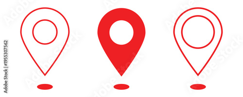 Location icon set map pointer pin sign symbol red solid and outline destination icon place address navigation locator sign. This icons set isolated on white background. Eps10