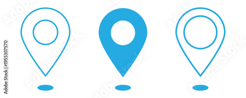 The modern blue location pin icon for maps, GPS navigation, and point of interest marking. Digital pointer graphic for geographic position. Vector illustration. Eps10