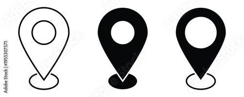 Location pin icon. Minimal map marker vector for navigation apps. Geotag pointer marking place and position symbol. Icon set isolated on white background. Eps10
