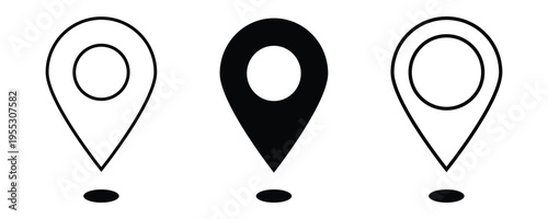 Location pin icon. Minimal map marker vector for navigation apps. Geotag pointer marking place and position symbol. Icon set isolated on white background. Eps10