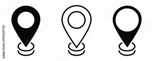 Set of location map pin icons. Map marker pointer icon. Location icon set use for map, pin, navigation, distance, direction and address symbols in solid vector style. Vector illustration. Eps10