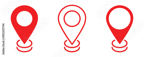 Red location pin icon map pointer GPS navigation destination mark set. Red map pointer icons isolated on transparent background, location pin icon for navigation and travel apps.  Vector illustration.