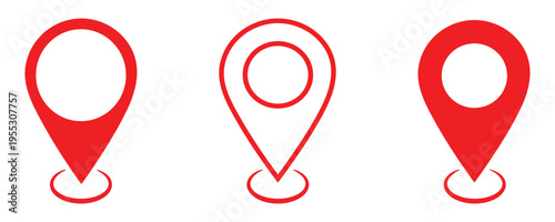Red location pin icon map pointer GPS navigation destination mark set. Red map pointer icons isolated on transparent background, location pin icon for navigation and travel apps.  Vector illustration.