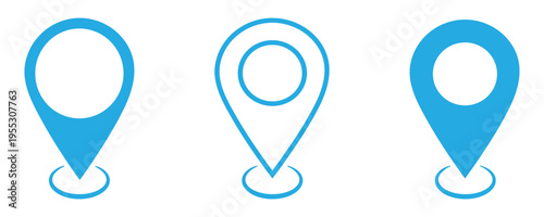 A blue location pin icon on white background and symbolizing navigation and direction collection. This  blue location icons use for map pin, travel app navigation GPS location mark map pointer sign.