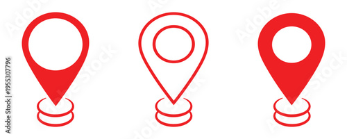 Red location pin icon map pointer GPS navigation destination mark set. Red map pointer icons isolated on transparent background, location pin icon for navigation and travel apps.  Vector illustration.