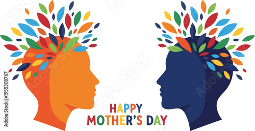Vibrant mother's day graphic with colorful silhouette heads