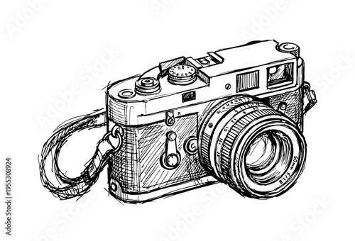 Hand drawn film camera sketch illustration