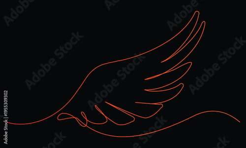 Minimalist Continuous One Line Drawing of a Wing on Black Background