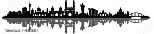  Hyderabad City Skyline Silhouette Vector – India Urban Panorama Illustration on White Background