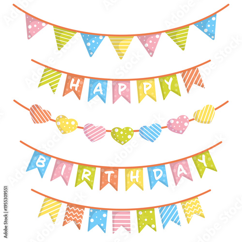 set of bright flags for birthday