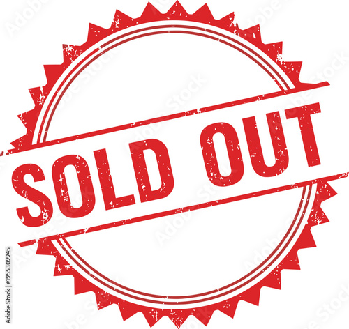 Red "Sold Out" Grunge Stamp: A Vibrant and Distressed Vector Illustration for E-commerce, Retail Promotions, Limited Edition Offers, and Urgent Call-to-Action Designs