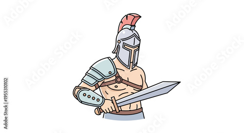 Ancient Greek Spartan Warrior Holding Sword.