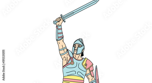 Warrior Holding Sword in Air Triumphant.