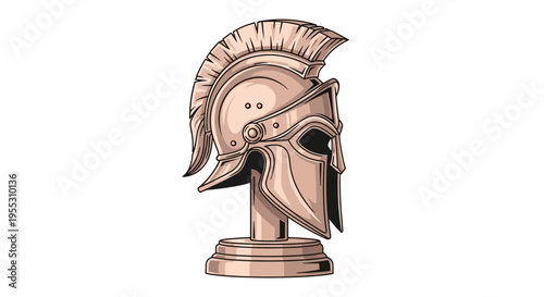 Ancient Greek Warrior Bronze Helmet Sculpture.