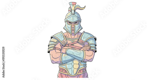 Medieval Knight Wearing Armor Helmet.