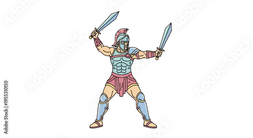 Warrior with swords in hands standing.