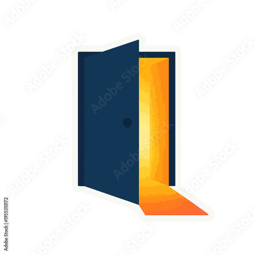 door icon | slightly open with glowing light | opportunity and new beginnings concept | sticker illustration | minimalist vector style | soft gradients | inviting and hopeful design | modern 