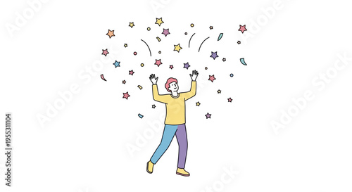 A man throwing colorful confetti upwards.